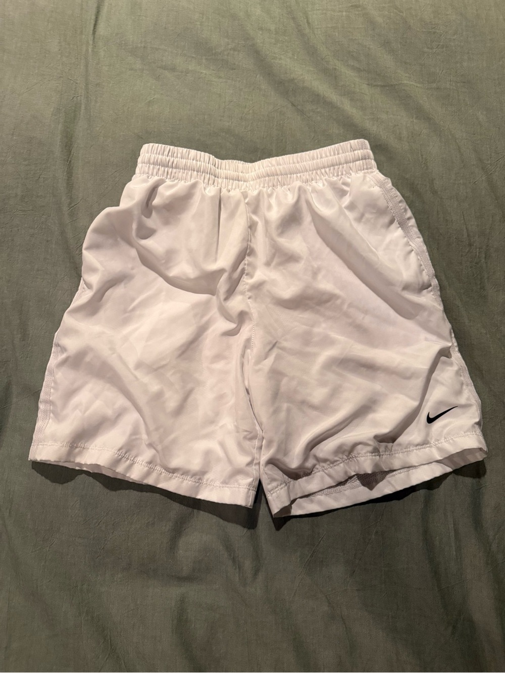 Nike boys White Athletic Training Shorts with Black Swoosh